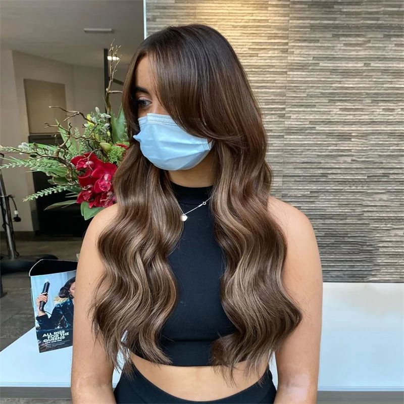 Long Wave 26Inch 180Density Highlight Brown  5x5 Silk BasePreplucked Jewish Human BabyHair HD Lace Wig European Hair Glueless