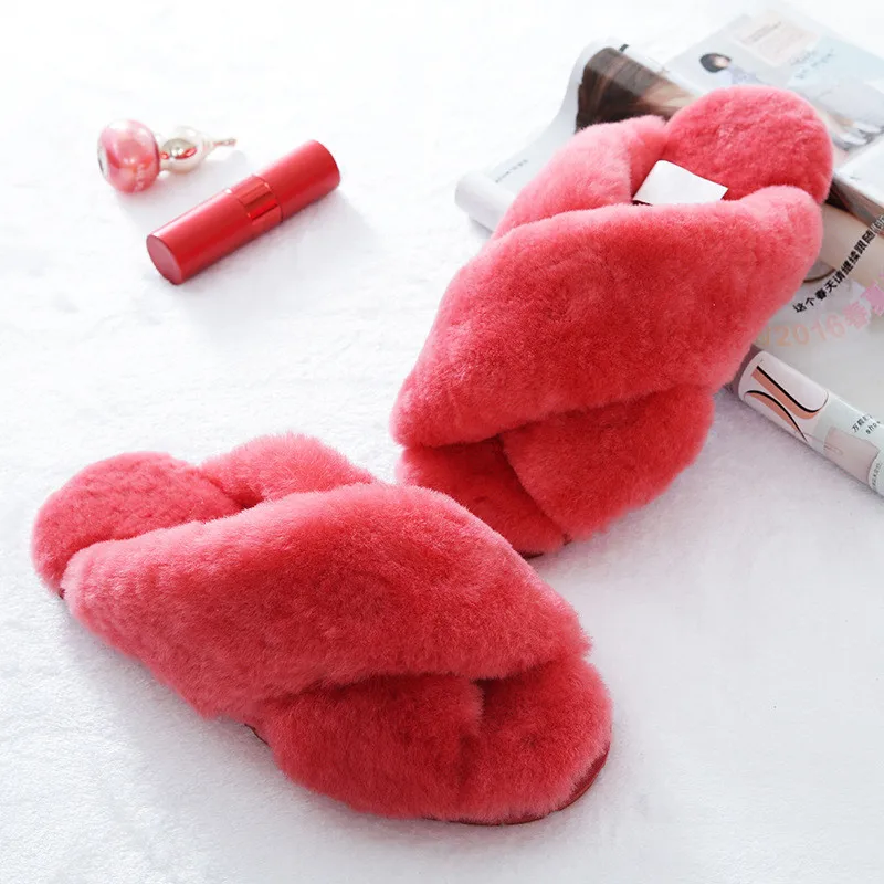 Real Wool 2023 Natural Sheepskin Home Slipper Winter Women Indoor Slippers Fur Slippers Wool Flip Flops Slipper Lady Home Shoes