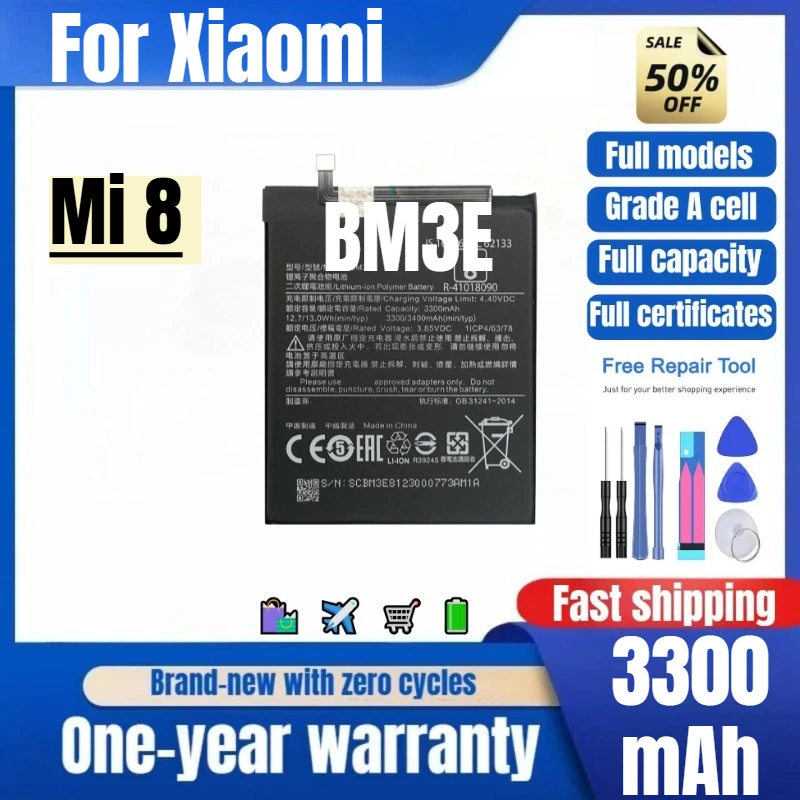 BM3E for Xiaomi Mi 8 Mobile Phone Battery 0 Cycle High Quality High Capacity Battery Replacement Bateria Grade A Cell with Tools