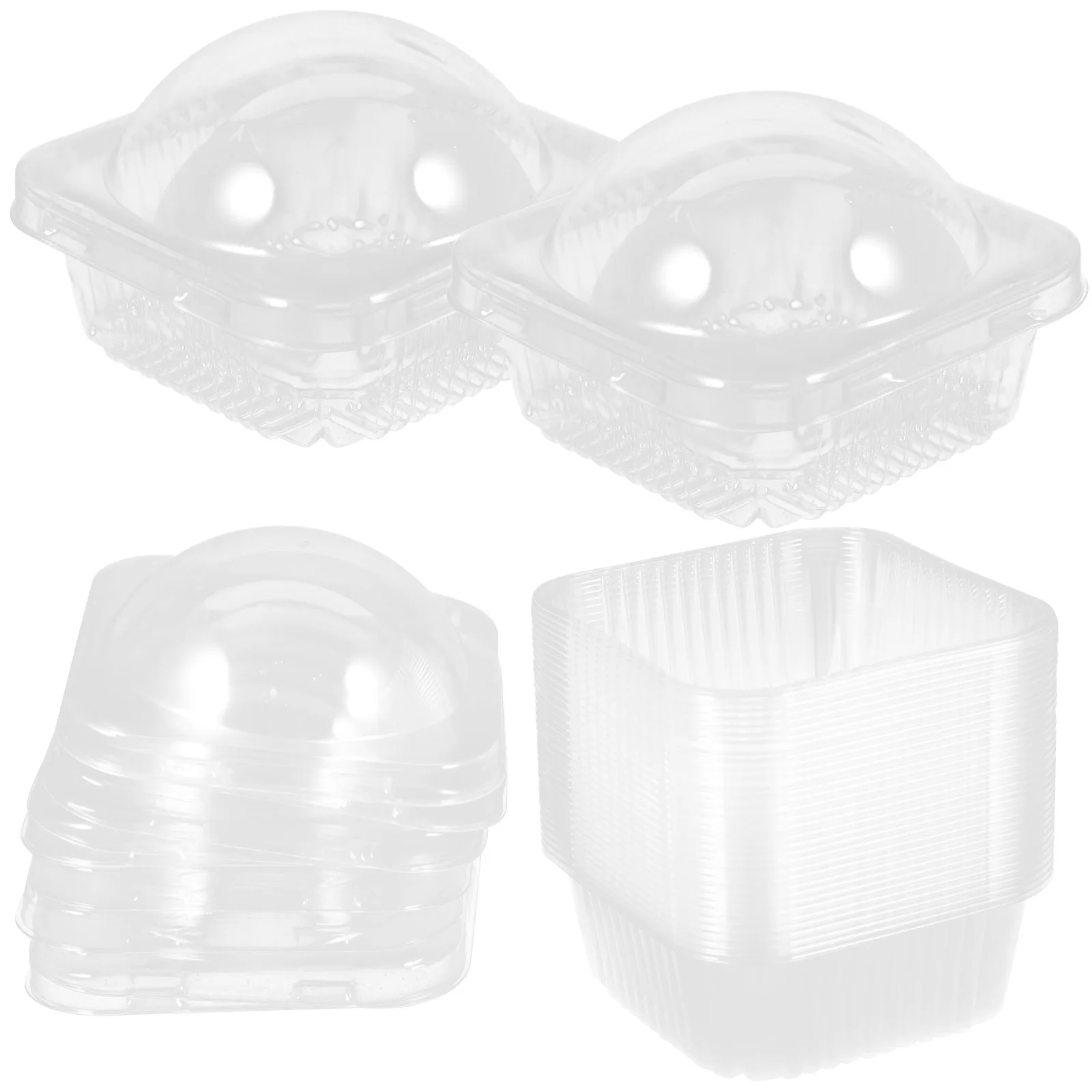 

50pcs Clear Cupcake Containers Food-Grade Small Round Packaging Boxes For Dessert Chocolate Muffin Individual Bakery Treats