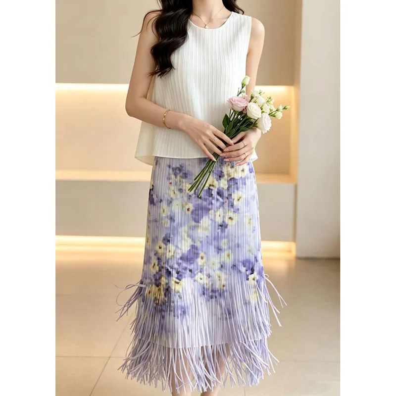 2026 New Miyake Pleated Women's Casual Skirt Style High-end Elegant Lazy Style High-end Fringed Skirt