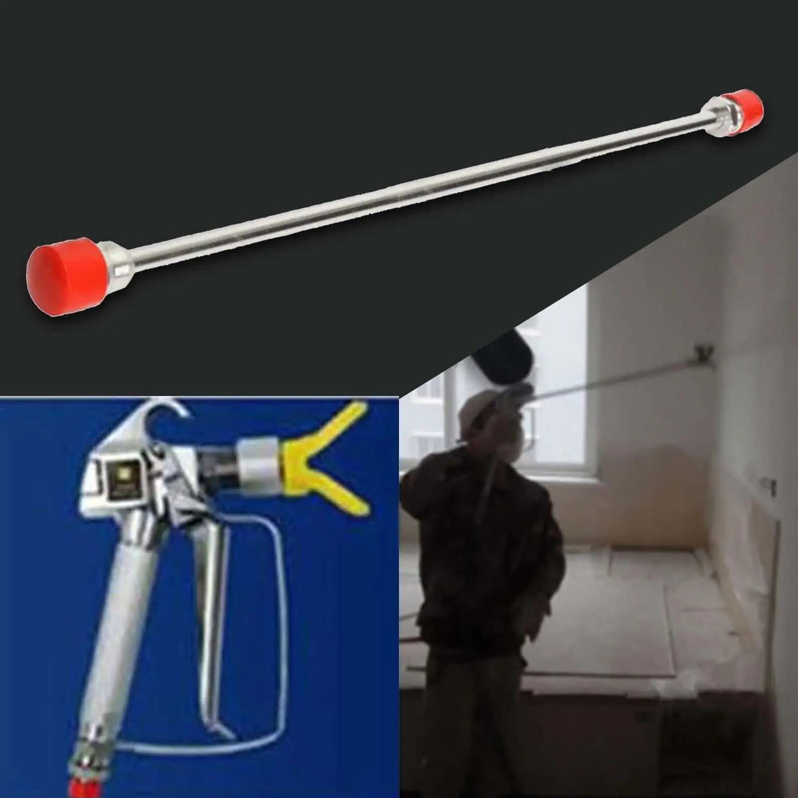 Multifunction Airless Paint Sprayer Extension Wand 50cm Aluminum Pole with Tip Protector and Red Guard for Ceiling Stairs Wall