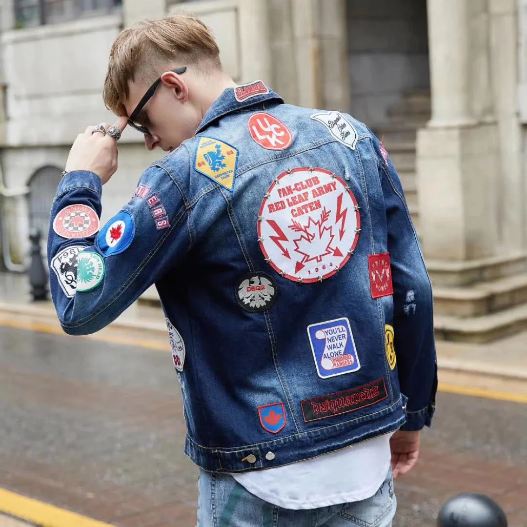 Outwear Slim Fit Male Masculina 2020 New Autumn Fashion Print Denim Jacket Men Coat Jaqueta Motoqueiro