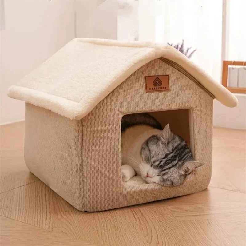 

Closed cat house with warm winter insulation, cozy cat house for home use, felt cat house, winter pet supplies for cats.