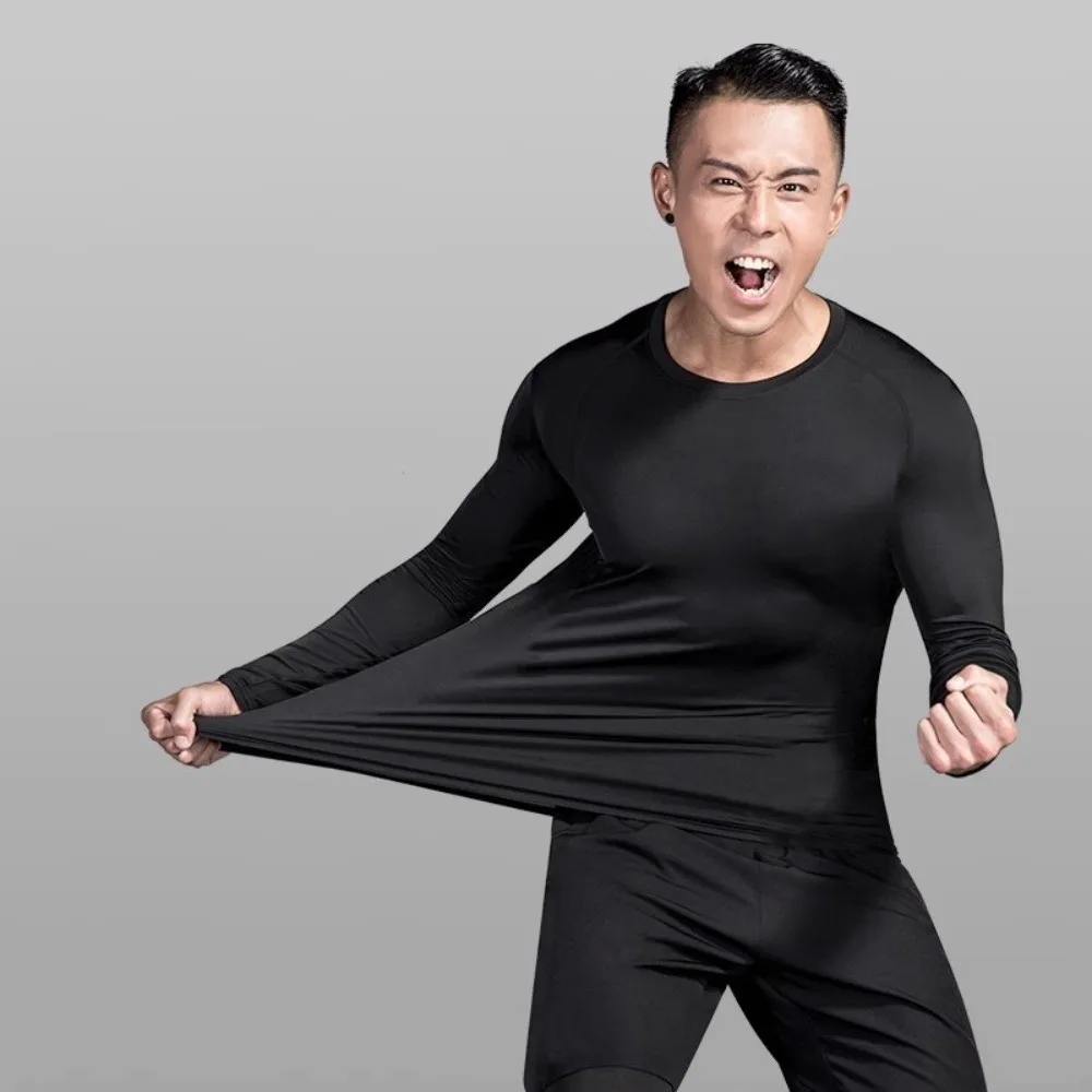 

2PCS Set Quick-drying Men's Ski Thermal Underwear Elastic Tight-fitting Fleece Fitness Suit Soft Comfortable Tops Pants Set