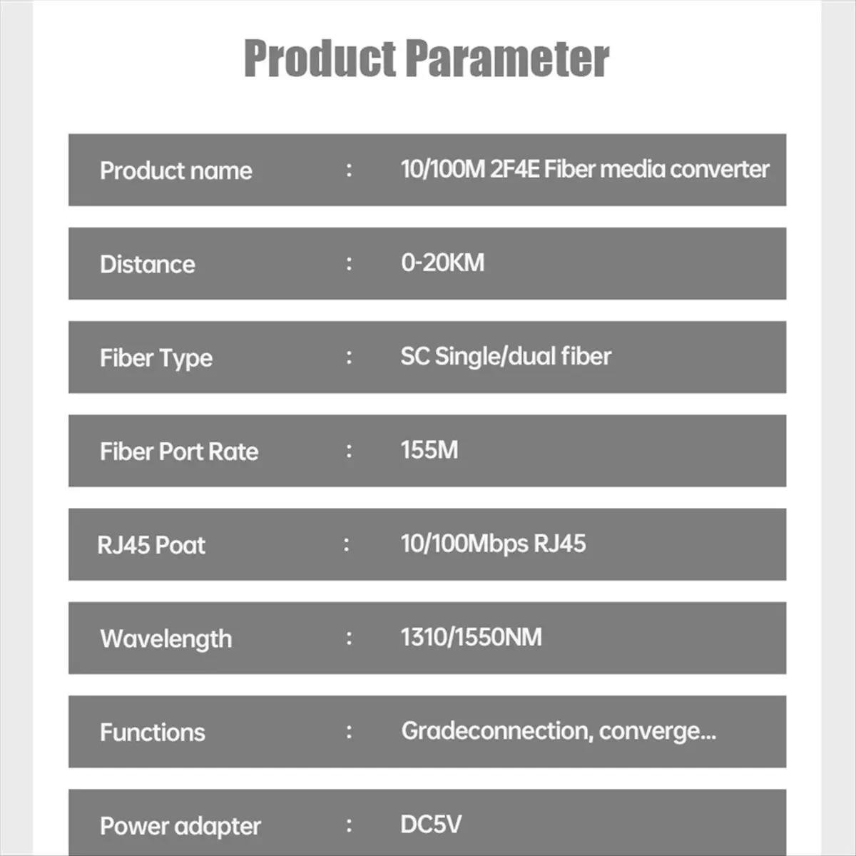 A49T 10/100M 2 Fiber Ports 4 RJ45 Port Fiber Media Converter 1310nm/1550nm Single Mode Simplex 20km SC US PLUG
