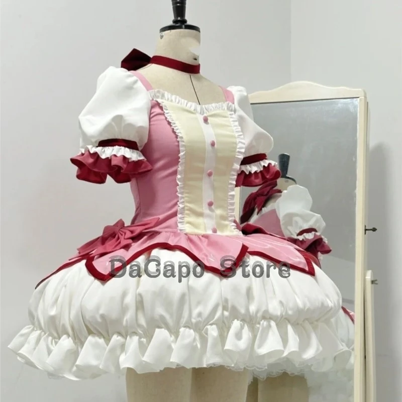 Madoka Kaname Cosplay Kostuum Pruik Puella Magi Madoka Magica Roze Lolilta Leuke Jurk Madoka Choker Schoenen Anime Cosplay Outfits