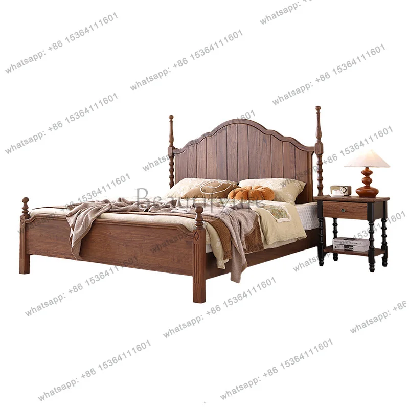 Retro Wood Carved Bed Frames Adults American Solid Platform King Size Bed Frames Lit Luxe Couples Cama Queen