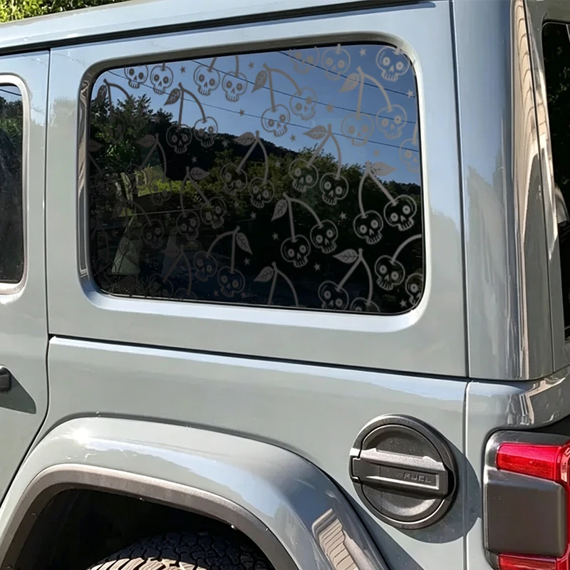 A Pair Cherry Skulls Car Sticker Rear Hardtop Window Decoration Exterior Accessories Universal Vehicles Waterproof Vinyl Decdl