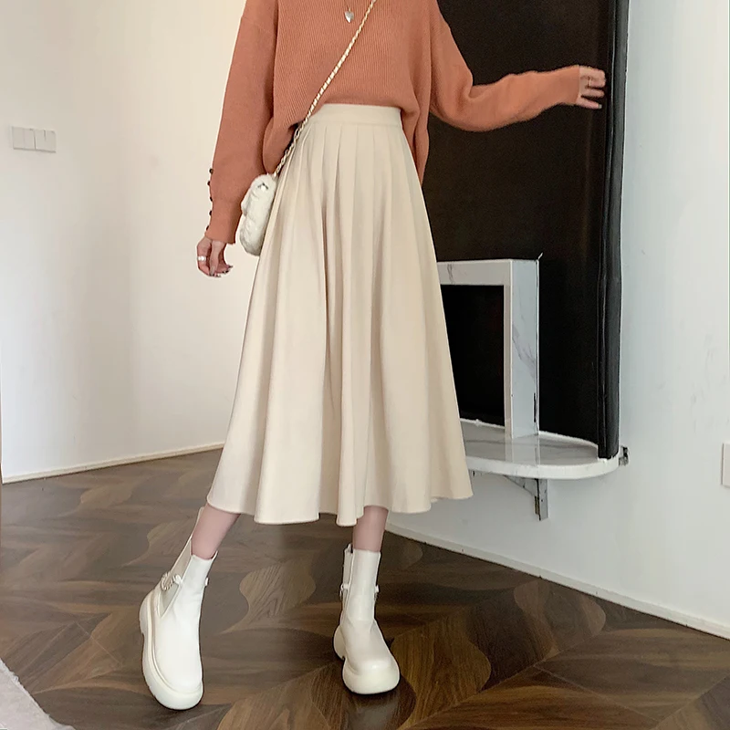 

Summer Women's Half Length Skirt Fashion High Waist Pleated Skirt Korea Elegant Office Solid A-line Skirt 2023 Blue New