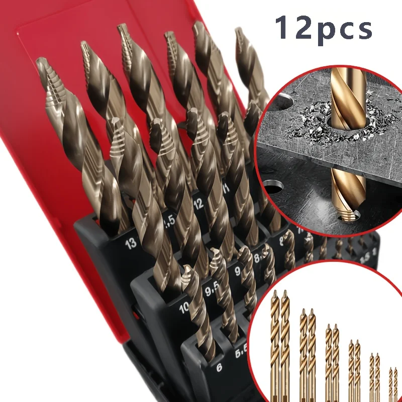 

12PCS M35 Cobalt Step Drill Bits 1-6mm Self-Centering Split Point Drills for Stainless Steel Hardened Metal Wood Plastic