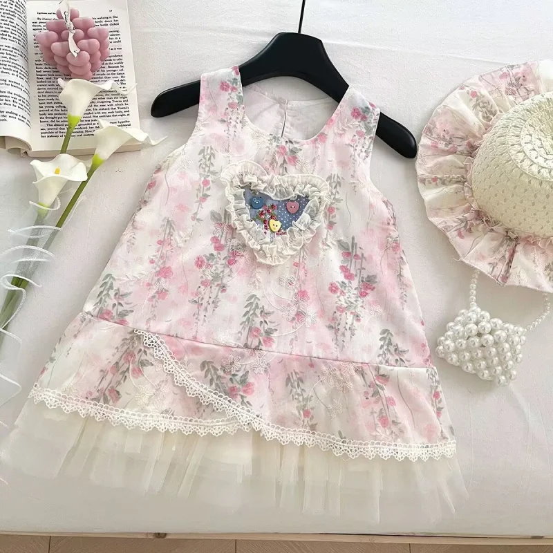 

Girls' Dress2025Summer New Lace Trim Vest Dress for Baby Girls Holiday Princess Dress Wholesale