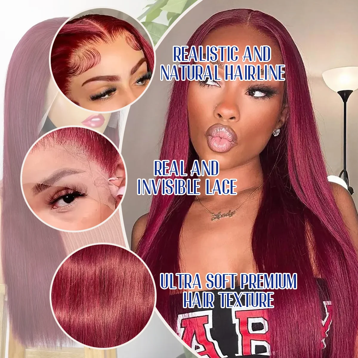 Düz Bordo 40 İnç %200 Yoğunluk - Hd Lace Frontal Wig Human Hair Pre Plucked incelemesi ve fiyatı