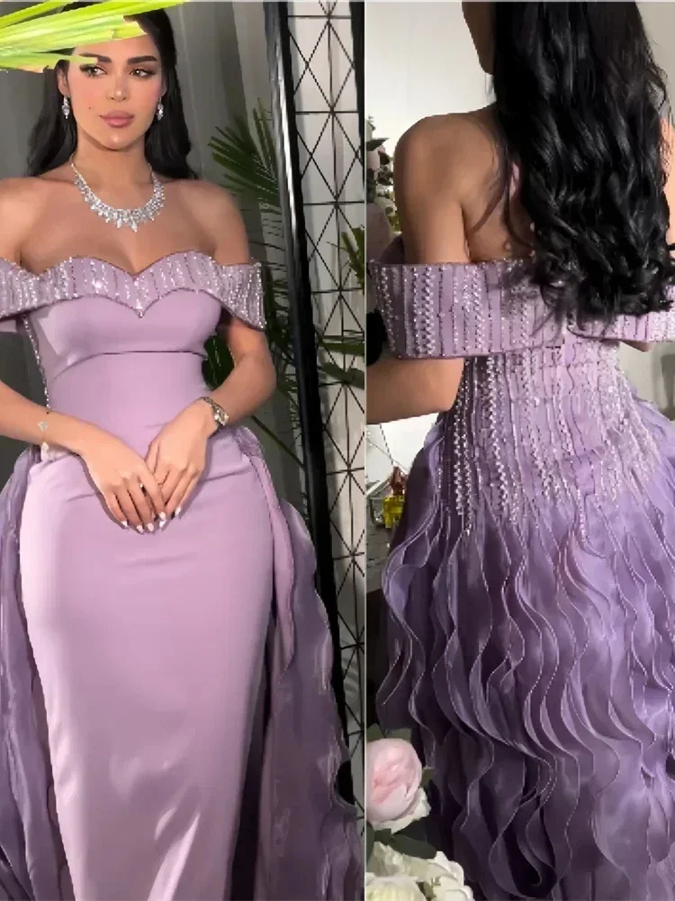 Customized Formal Retro High quality Fashion Chiffon Pleat Ruched Beading Ball Boat Neck Long Dresses Prom Dresses Exquisite image 5