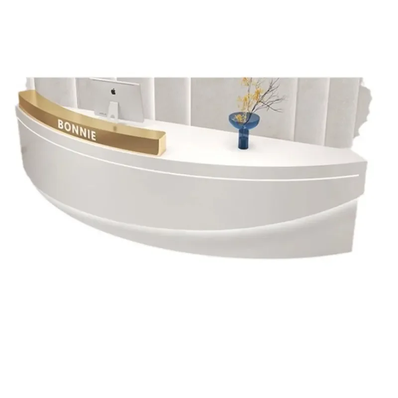Modern Curved Stainless Steel Reception Desk Light Luxury Checkout Counter for Beauty Salon Dance Studio Company Front Office