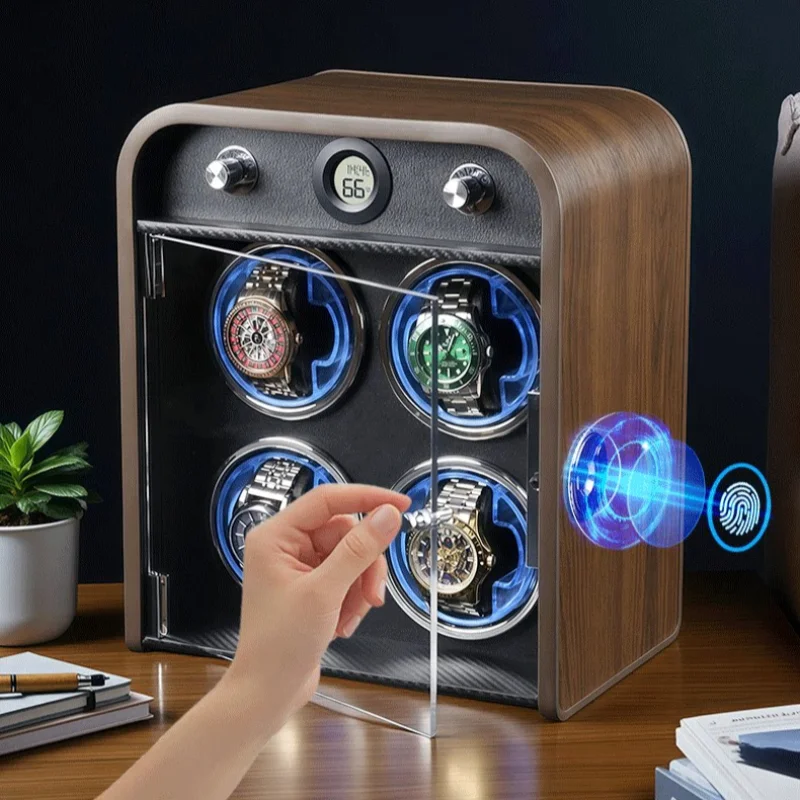 Fingerprint Lock Watch Winders Rotatable Watches Chain Boxes Mechanical Watch Winding Machine 4/6/9 Slots Watches Storage Cases