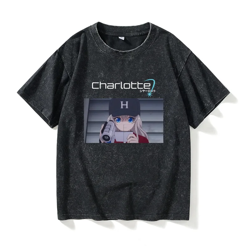 

Футболка с круглым вырезом и коротким рукавом с аниме-принтом Charlotte, из хлопка, повседневная, летняя, с юмористическим графическим рисунком, в стиле BF, для женщин и мужчин