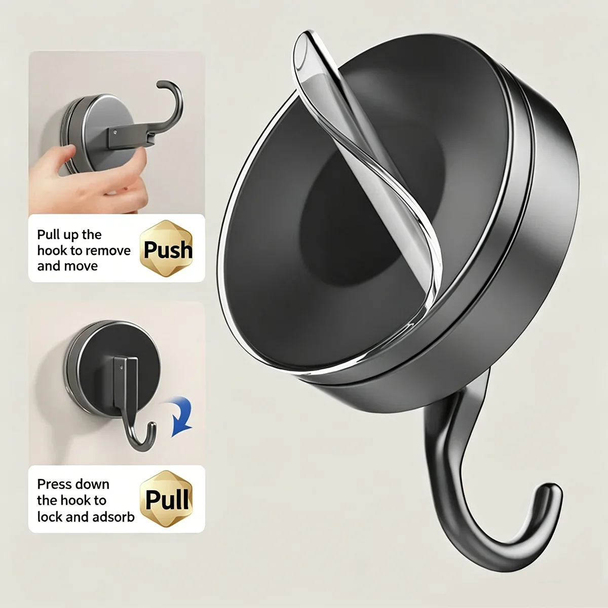 2Pcs Vacuum Suction Cup Hooks for Wall Shower Glass Window Kitchen Bathroom & Restroom Organization