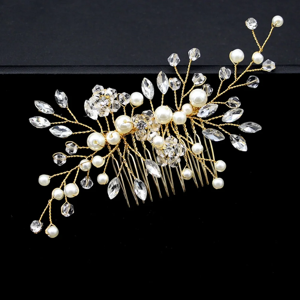 

Pearl Crystal Bridal Hair Comb Alloy Rhinestone Golden Wedding Headpiece Bride Insert Comb Bridal Hairpin Accessories