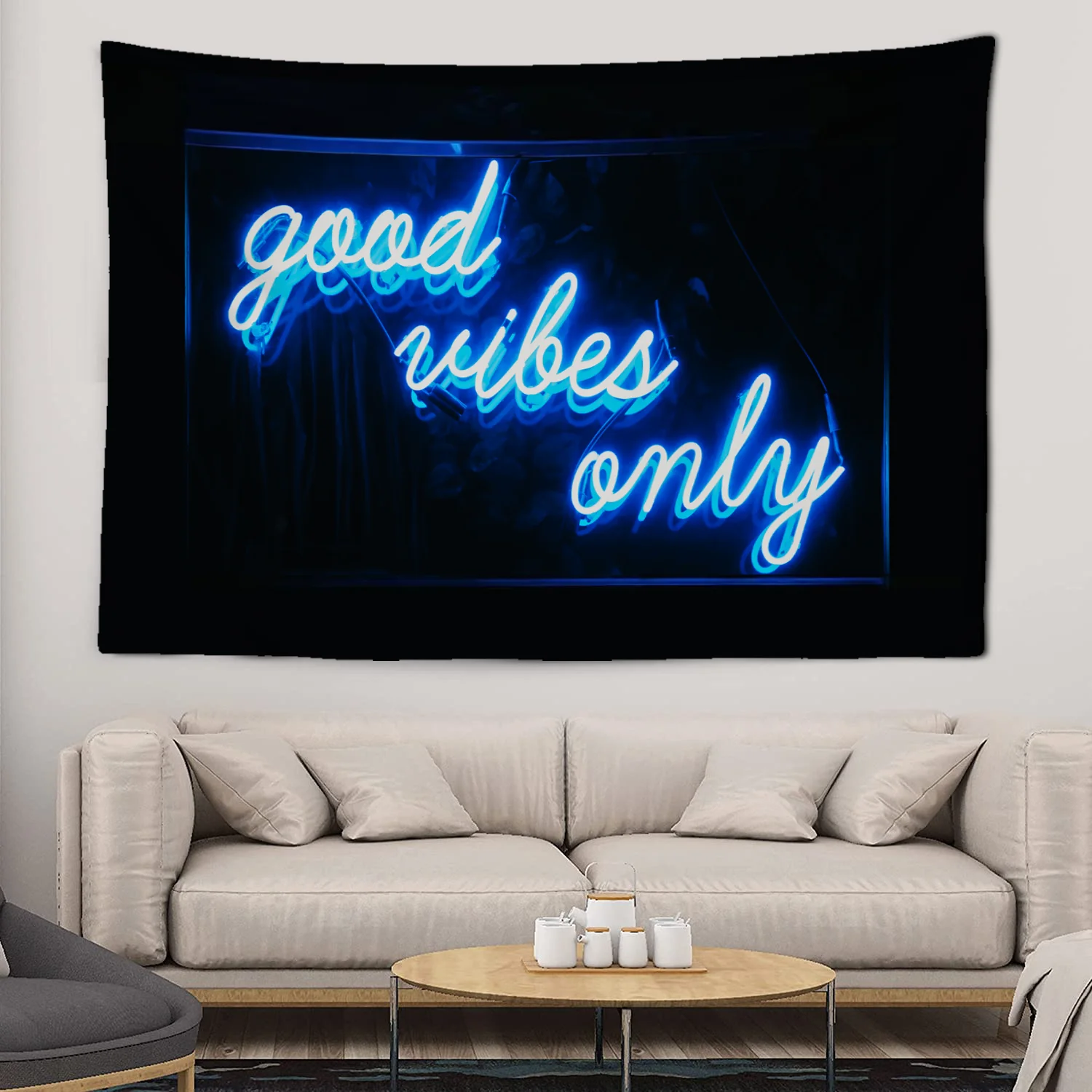 Blue tapestry Good Vibes Only Words Tapestry  Wall Decorative Art Blanket Curtains Hanging at Home Bedroom Living Room Decor