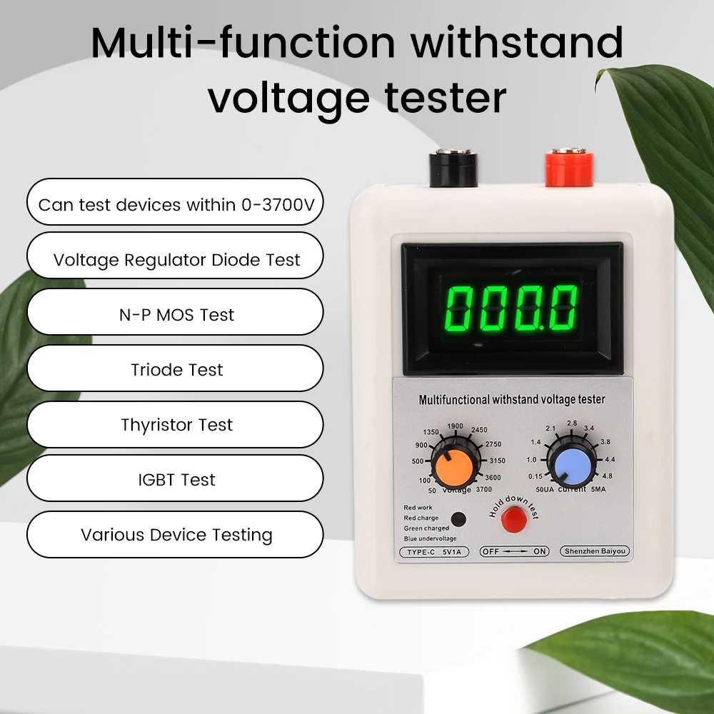 

Diode MOS Transistor DC 50V-3700V IGBT Voltage Transistor Tester LED Voltage MOV Withstand Voltage Tester TYPE-C crocodile clip