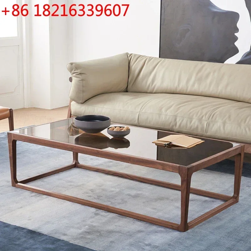 TAO Living Room Rectangular Transparent Tempered Glass New Chinese Style Solid Wood Nordic Style