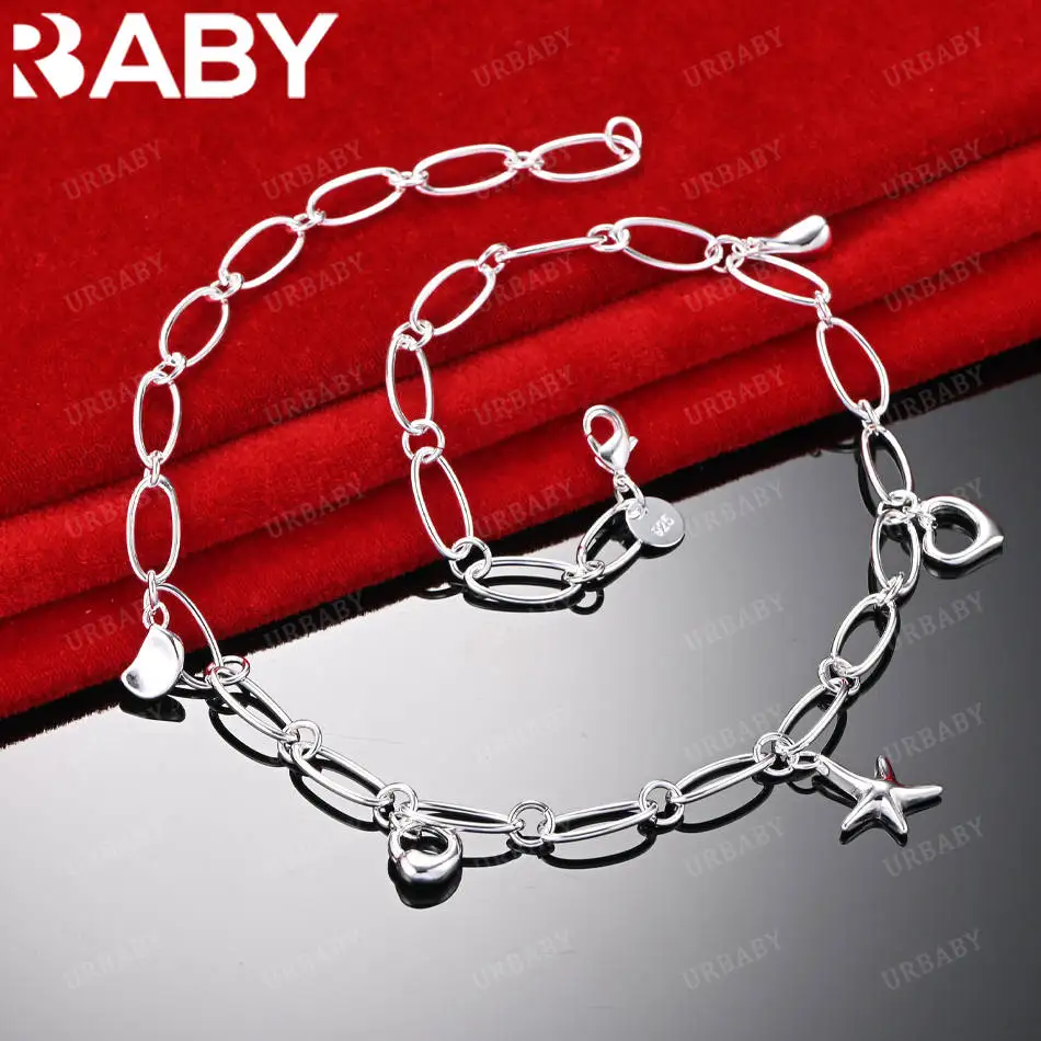 

URBABY 47cm 925 Sterling Silver Chain Necklace For Women Men Anniversary Gift Popular Wild Fashion Romantic Jewelry