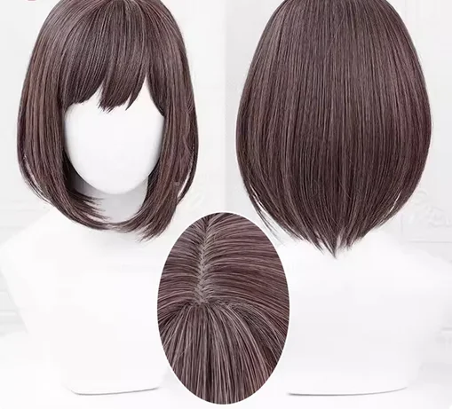 Anime Shinonome Ena Wig Cosplay wanita 33cm Wig bobo coklat rambut sintetis peruca tahan panas + topi Wig