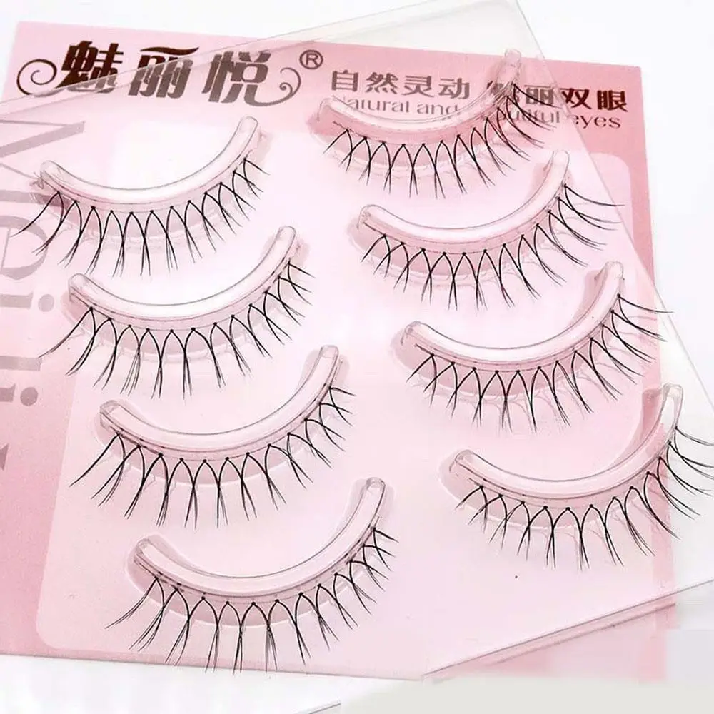 4 Pairs U-shaped Korean False Eyelashes 5-9mm Natural Long Wispy Eyelashes Transparent Stems Girl Group Eyelashes Reusable