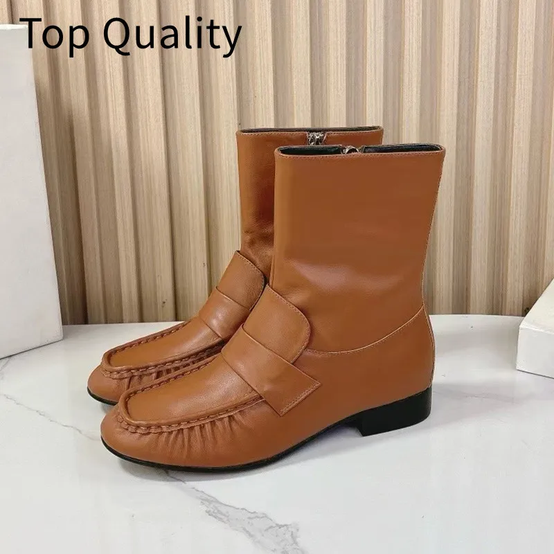 Women's minimalist casual short boots made of genuine leather material solid color versatile and comfortable women's boots