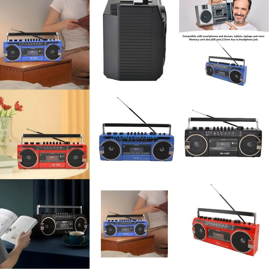 

E65E Винтажный стиль, радио, комбинированный кассетный проигрыватель, современный Bluetooth-совместимый динамик для сближения