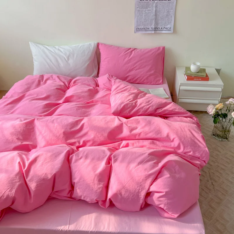 

Soft Pink Bedding Sets Duvet Cover Set Bedclothes Bedspread Pillowcases Single Double Queen Size Bed Sheet Sets For Girls