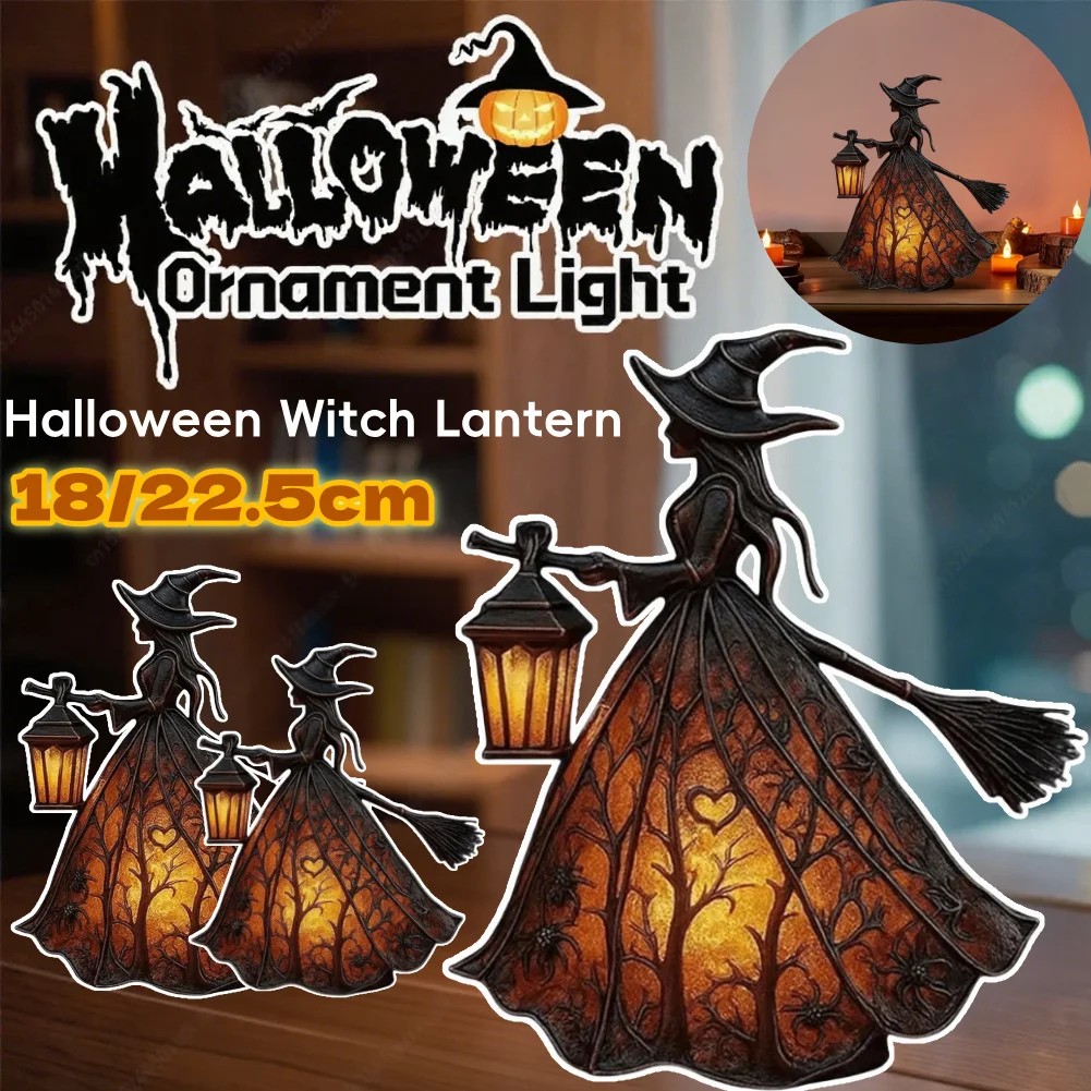 فانوس ساحرة للهالوين، فانوس راتينج مزخرف لمهرجان الهالوين، ديكور حفلات الهالوين، فانوس داخلي خارجي