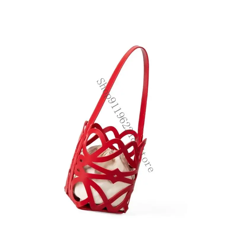

Casual Korean Inspired Bucket Bag Spacious Hollow Design Comfortable Strap Underarm Purse Daily Commute Travel Companion 066F