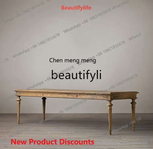 2003 French country retro rectangular dining table oak solid wood carving flower dining table and chair combination