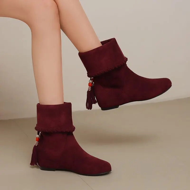 SIMLOVEYO مصمم النساء منتصف العجل الأحذية جولة تو قطيع الجلد المدبوغ الشقق ثنائي ارتداء حجم كبير 46 47 48 الإناث هامش الخريف