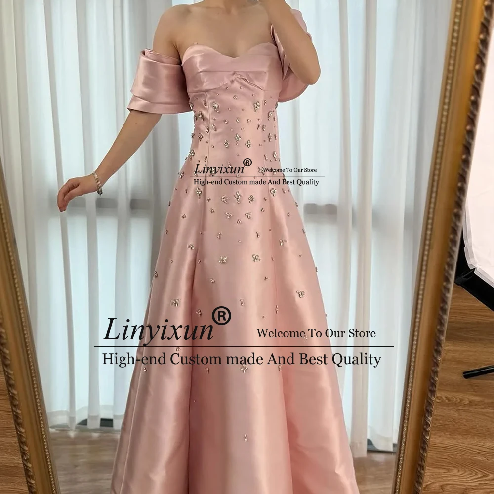 

Elegant Crystal Prom Dresses 2025 Dubai Arabic Off Shoulder A-Line Evening Party Gowns Strapless Customized فساتين سهر