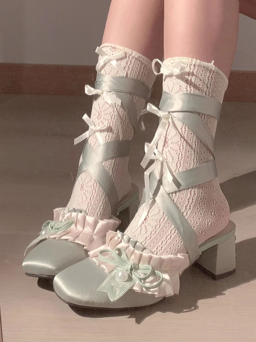 Women's Lolita High Heels Shoes 2024 New Spring Girls Sweet Original Satin Pumps Elegant Ladies Mary Jane Shoes