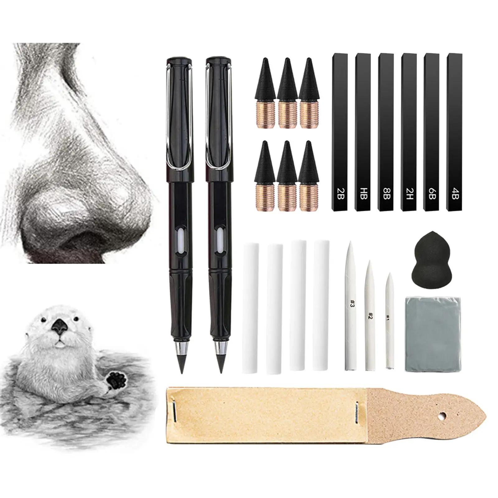 24x Sketching Drawing Grinding Sandpaper Kneaded Eraser Sponge Refill Heads Writing Eternal Pencils Shading