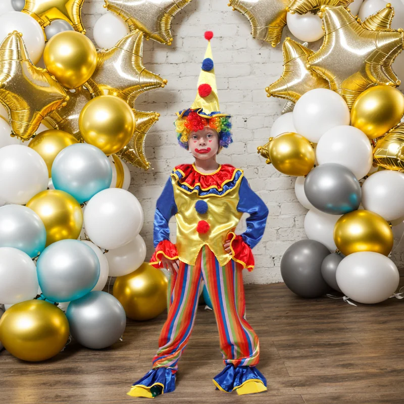 

Children Clown Cosplay Costume Boys Girls Magic Show Stage Performance Jumpsuit Applicable for Circus Theme Party
