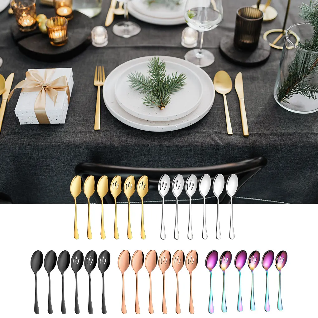 

6pcs/set Table Setting Sleek And Modern Of Stainless Steel Serving Spoons Set Durable Easy To Clean Rose Gold