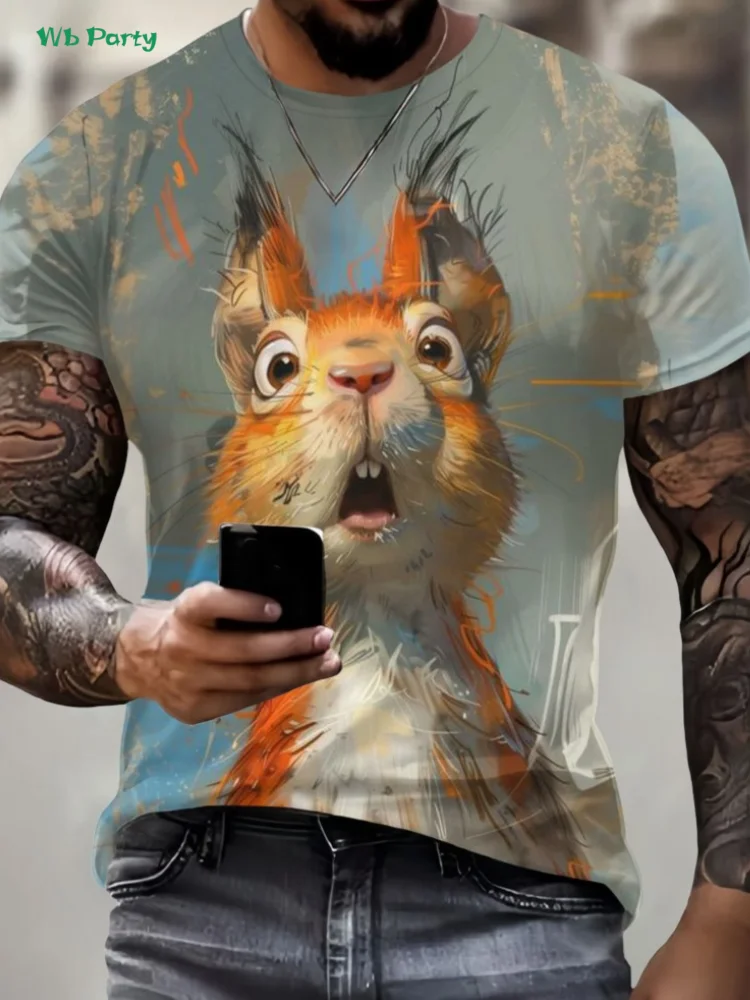 

Funny 3D Animal Men's T-Shirt Summer Street Men's Short Sleeved Tee Round Neck Men's T-Shirt Versatile Oversized Men's Clothing