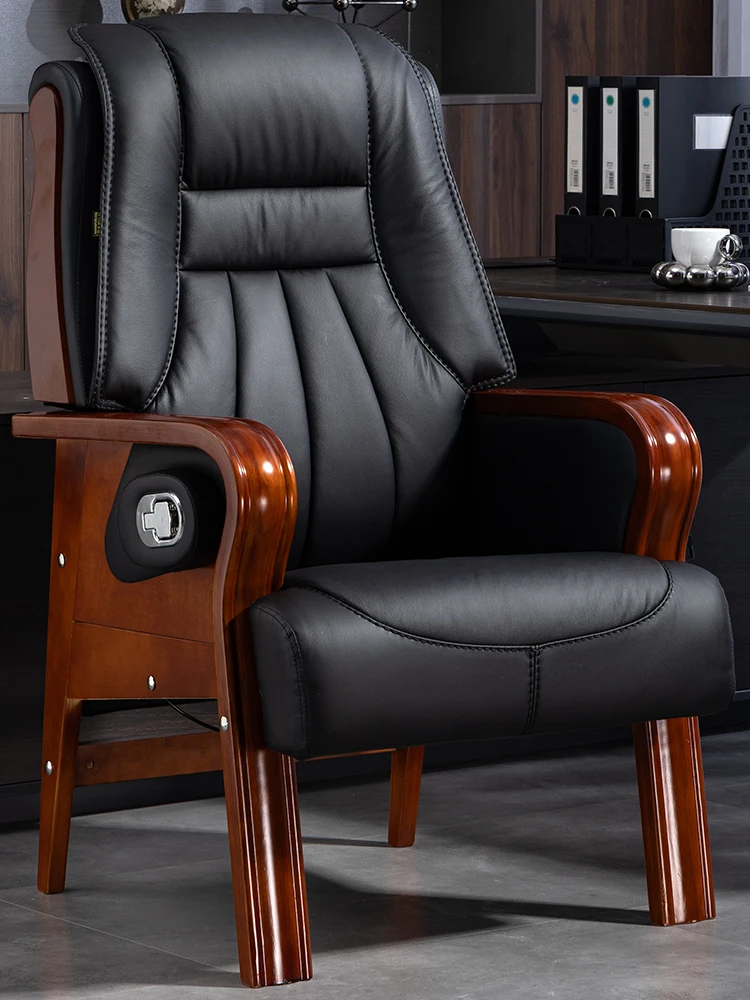 

Boss Chair Solid Wood Leather Office Chair Recumbable Computer Chair Business Office