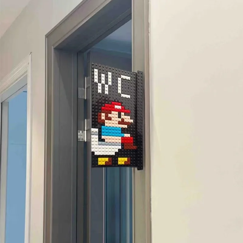 Super Mario blok bangunan kreatif nomor pintu tanda Toilet blok bangunan batu bata aksesori rumah Diy Rakitan