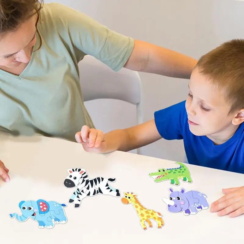 Quebra-cabeça de madeira com forma animal, criativo, desenhos animados, brinquedo sensorial, engraçado, educação precoce, dinossauro