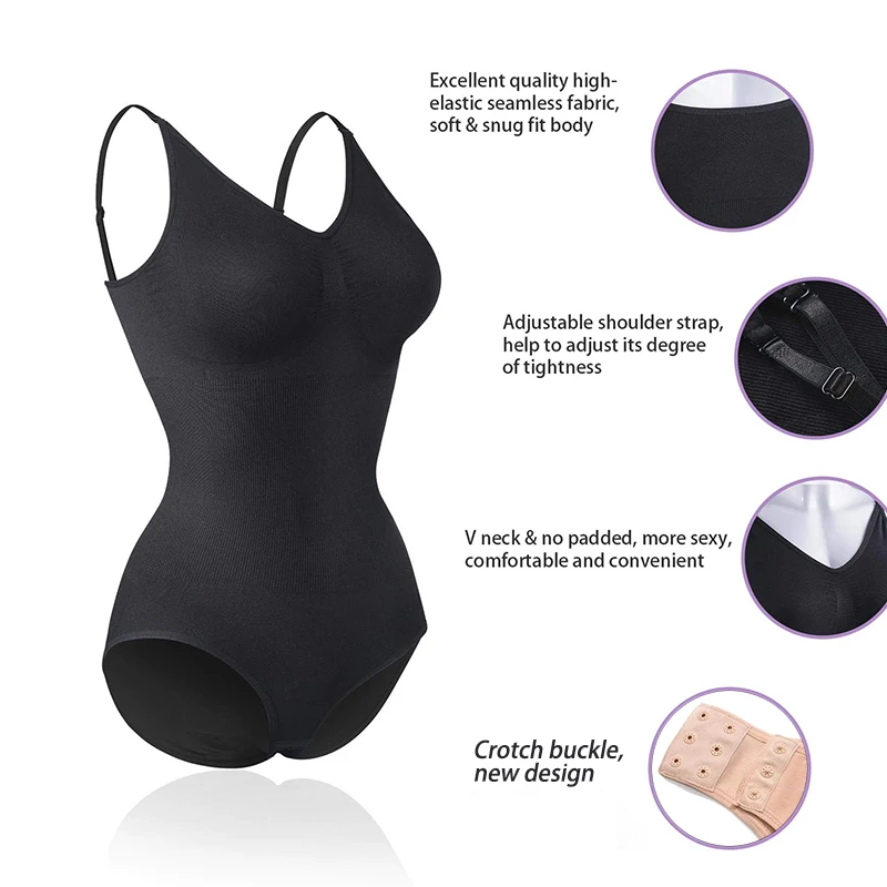 Pop Faja Body Bodysuit Shapewear for Women Tummy Control Panties Seamless Sculpting Sleeveless Tops V-Neck Camisole Jumpsuit