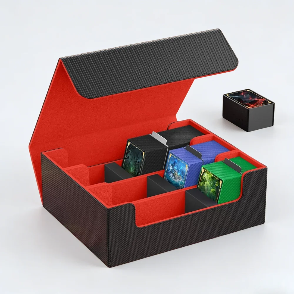 トレーディングカード収納ボックス、1800枚以上のスリーブ入りカード対応、マグネット開閉式puレザーデッキボックス（mtg、ポケモン、遊戯王、スポーツカード整理用）