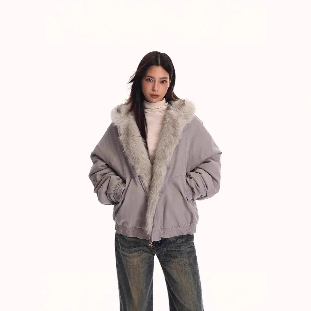 Parkas de calle Y2K para hombre y mujer, chaqueta Bomber con cuello de piel Retro Punk Harajuku, abrigo cálido informal holgado de estilo Hip-hop