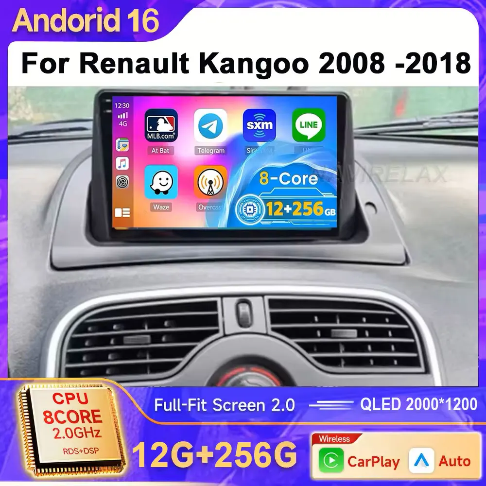Für Renault Kangoo 2008 - 2018 Autoradio Android Multimedia Video Android 16 Player GPS Carplay Auto KEIN 2DIN DVD Head Unit 4G