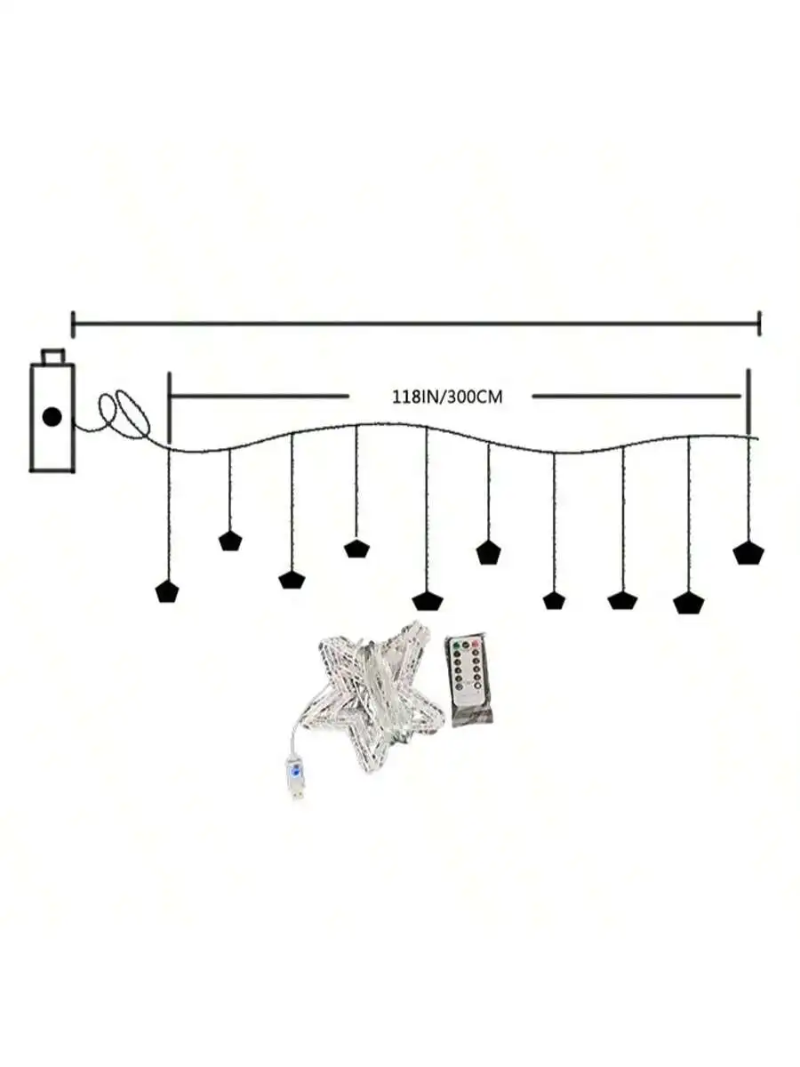 1PC 3M Christmas Star Curtain Light Ramadan Atmosphere Decorative Light USB Eight Modes Romantic Creative Luminous Light String